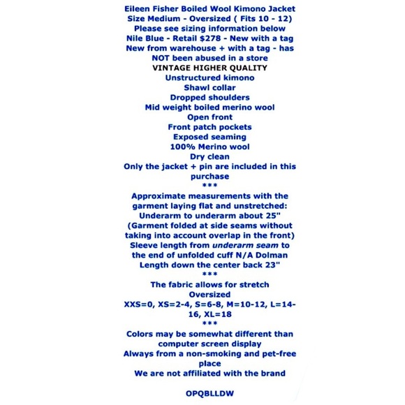 $298 Eileen Fisher Boiled Wool Kimono Sweater Medium 10 12 Oversized Nike Blue - Picture 2 of 16